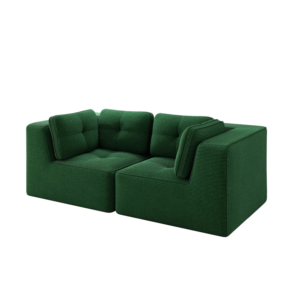 Divano Angolare Modulare 2 Posti ¨C MINIMAL ¨C Verde, Velluto a Coste