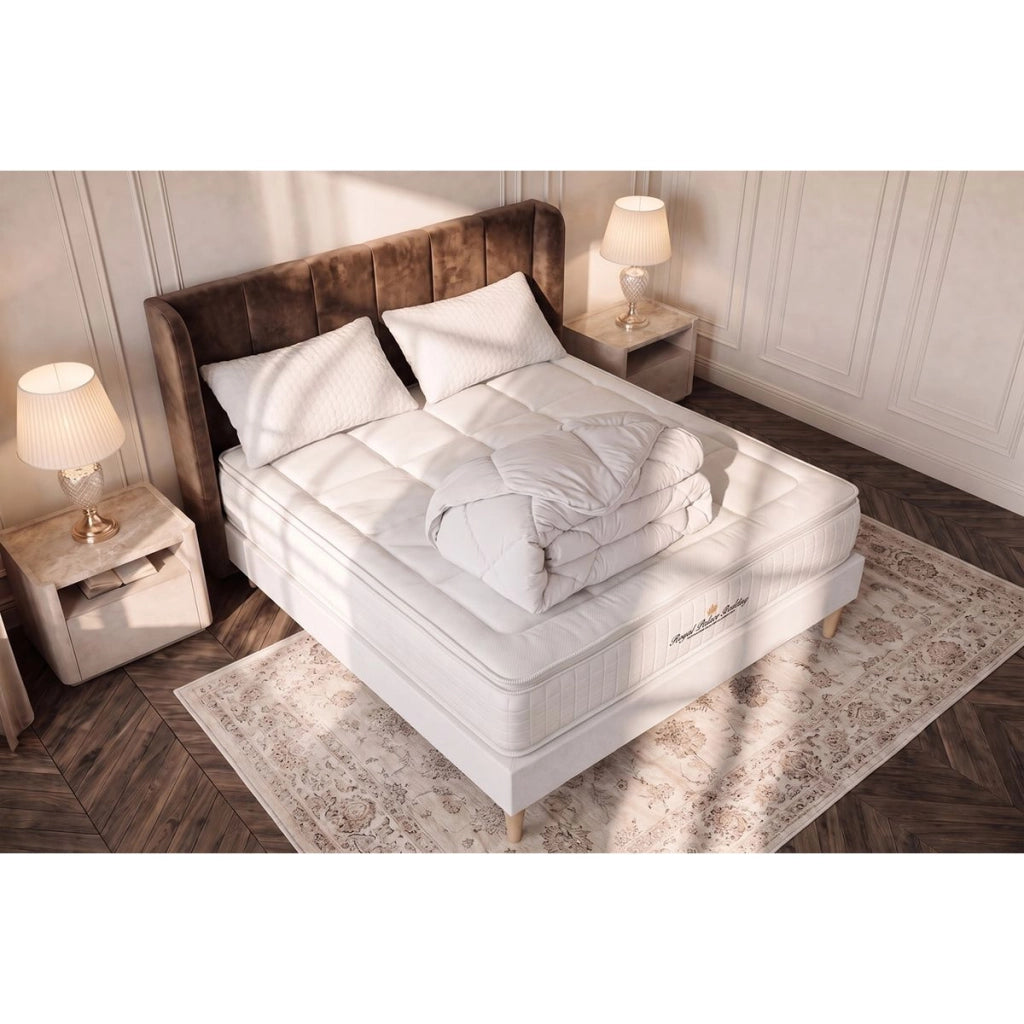 Pacchetto letto completo - Materasso 160x200cm + Box spring con doghe (kit) + 2 cuscini + Piumino - George V