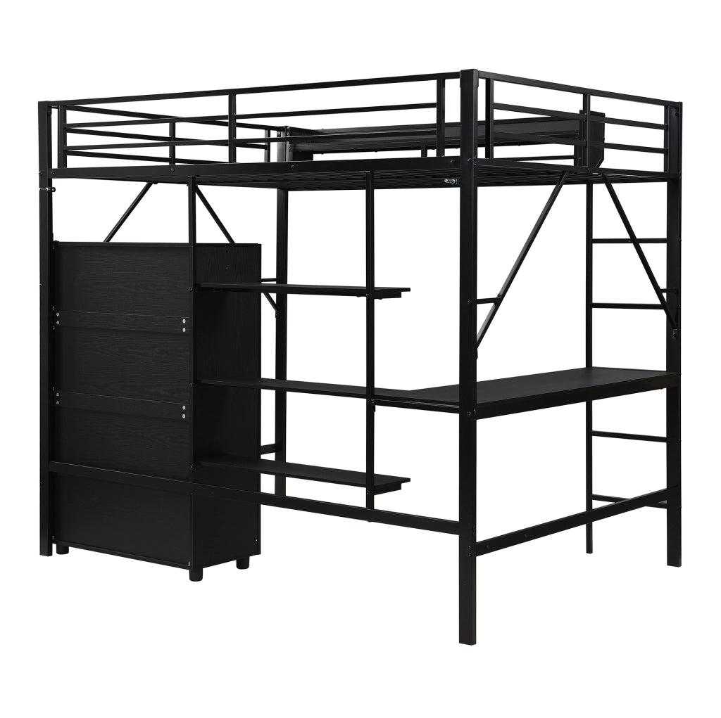 LETTO A CASTELLO 140x200 cm Nero in MDF e Metallo con scrivania e armadio