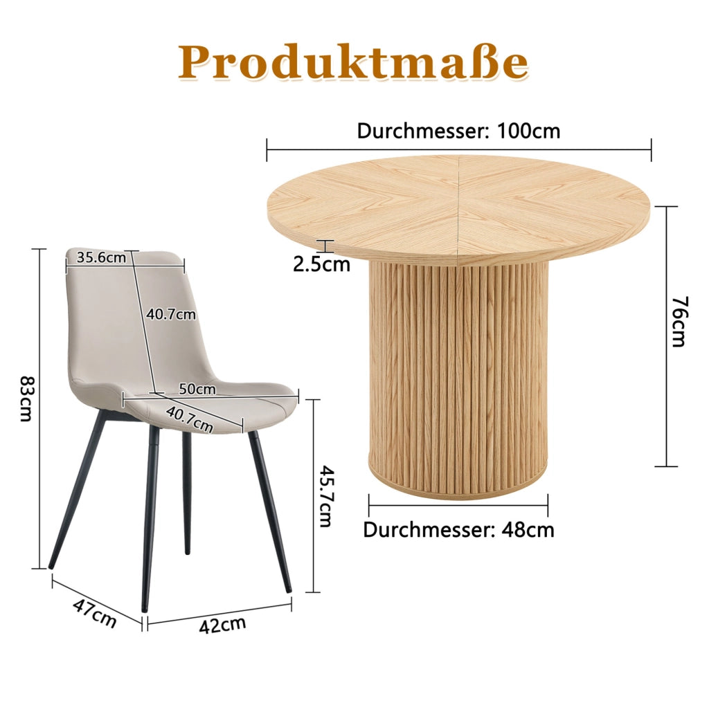 Set tavolo da pranzo rotondo con sedie, Ø 100 cm