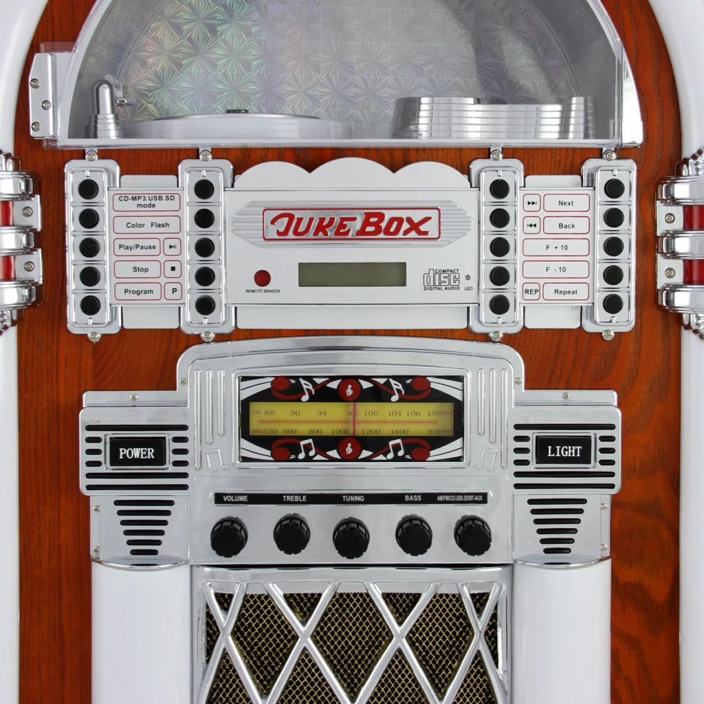 Jukebox Retrò Sistema Audio Anni '50 Stereo FM Radio Bluetooth AUX MP3 USB e Porta CD