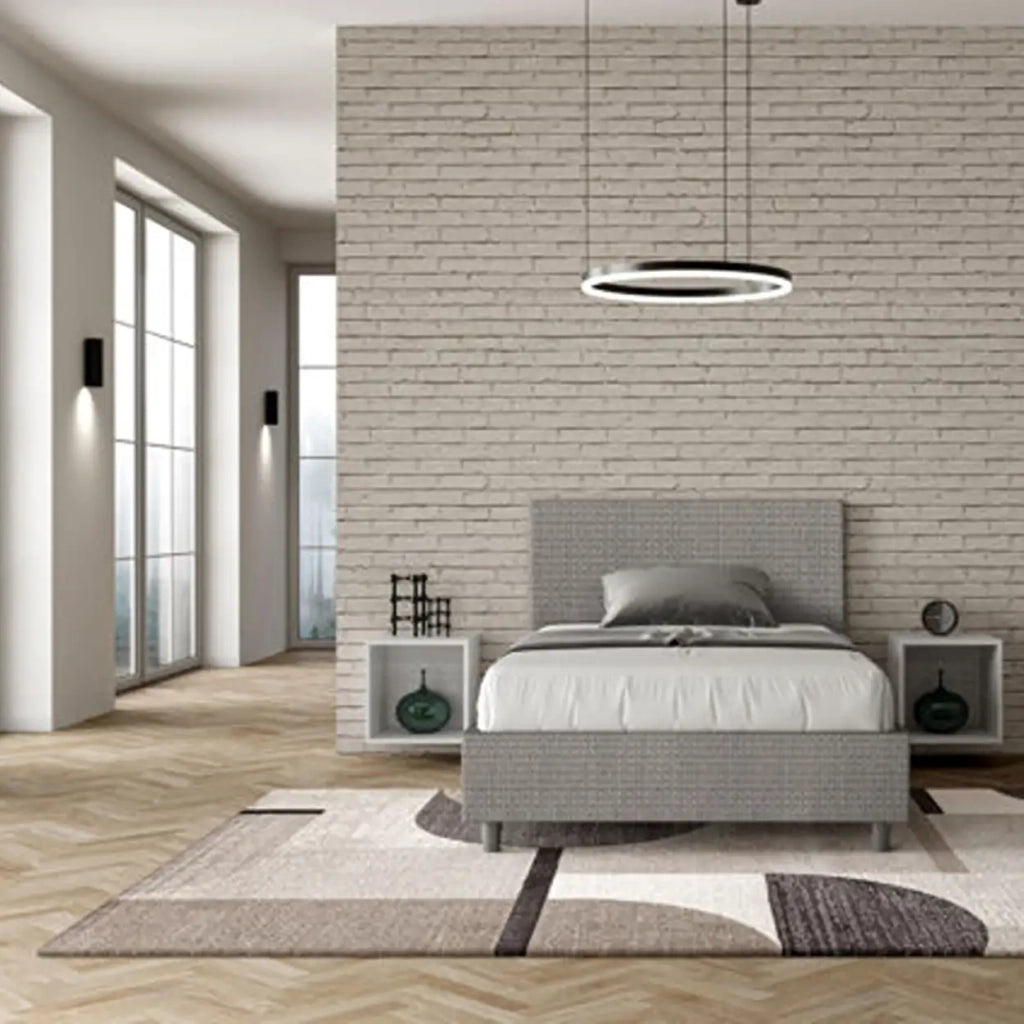 Letto una piazza e mezza contenitore imbottito 120x200 tessuto Labirinto 2 grigio Adele