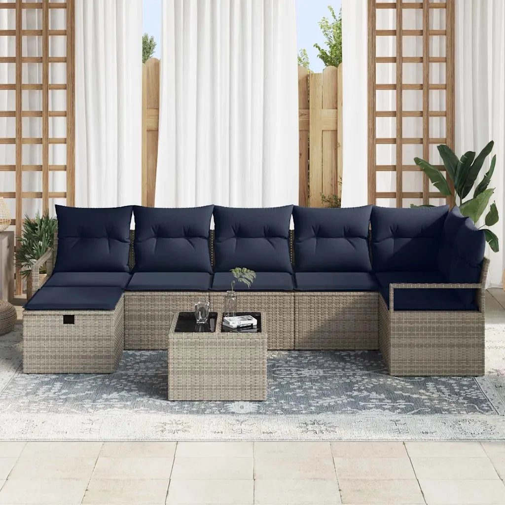 Set di divani con cuscino 8 pcs Grigio e Blu Navy polyrattan 3359214