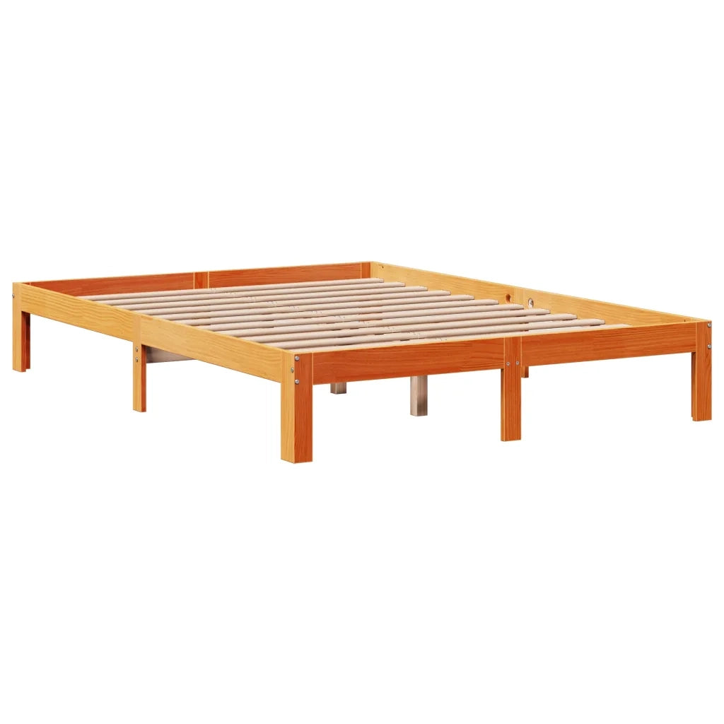 Letto Libreria senza Materasso-Struttura Letto con contenitore Marrone Cera 135x190 cm in Pino 543486