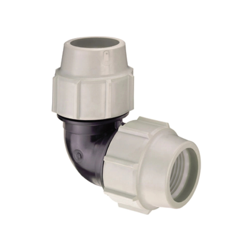 RACCORDO CURVO INTERMEDIO A COMPRESSIONE FEMMINA FEMMINA IN POLIPROPILENE SERIE 7050 BIANCO E NERO P - Ø32 PN16  - PSN