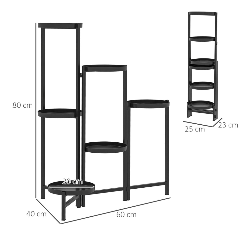 Scaffale per piante a 6 livelli 60x40x80 cm nero – pieghevole senza montaggio
