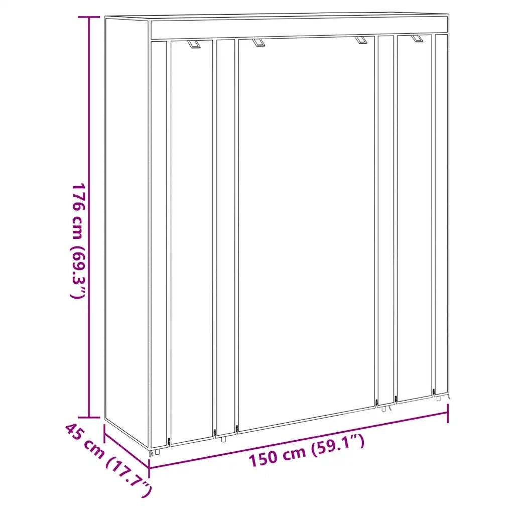 Armadio in Tessuto con Scomparti e Aste 45x150x176 cm Nero 240495