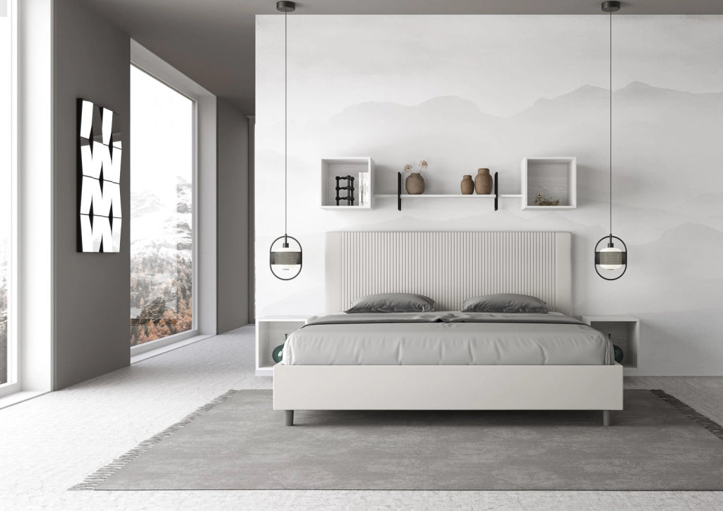 BS COM Letto matrimoniale king size senza rete imbottito 190x210 similpelle bianco