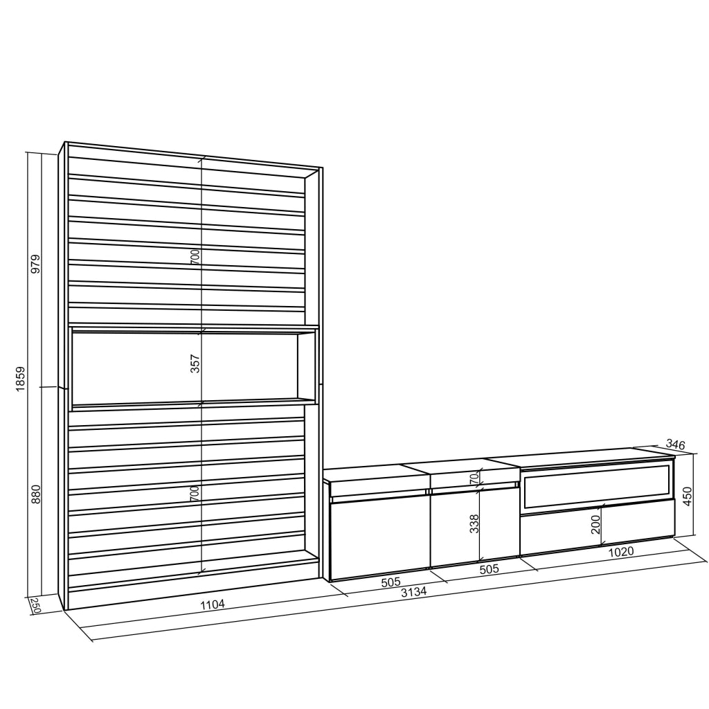 Mobile TV, Soggiorno, 310x35x186cm, Per TV fino a 80", Camino elettrico, Bianco e nero RF2852