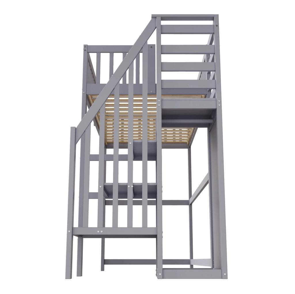 Hochbett 90x200 in legno con scala sicura e armadio integrato