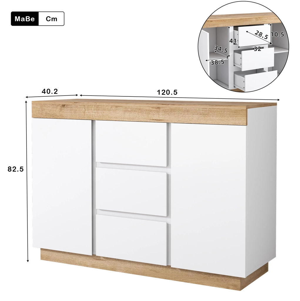 Comò classico bianco e rovere con 3 cassetti e 2 ante