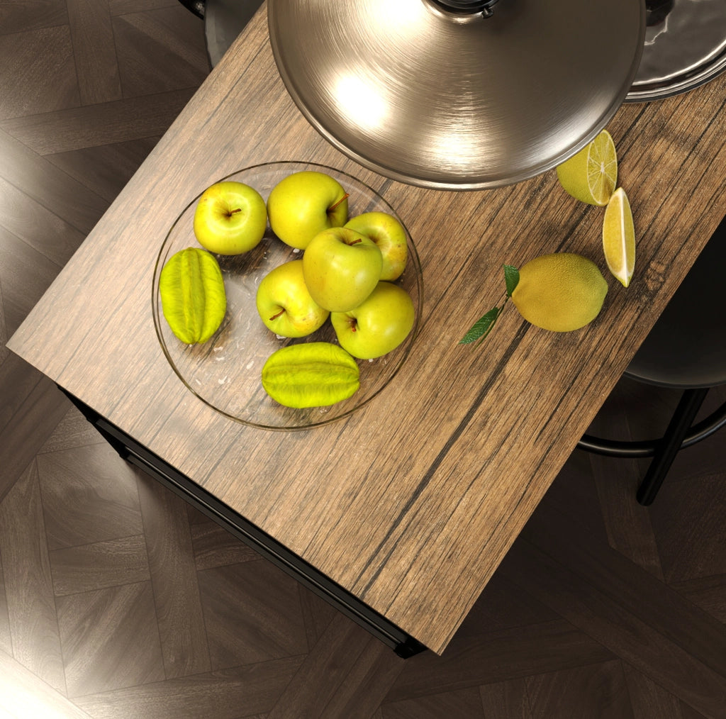 Set tavolo bar con 2 sgabelli e 3 ripiani rovere