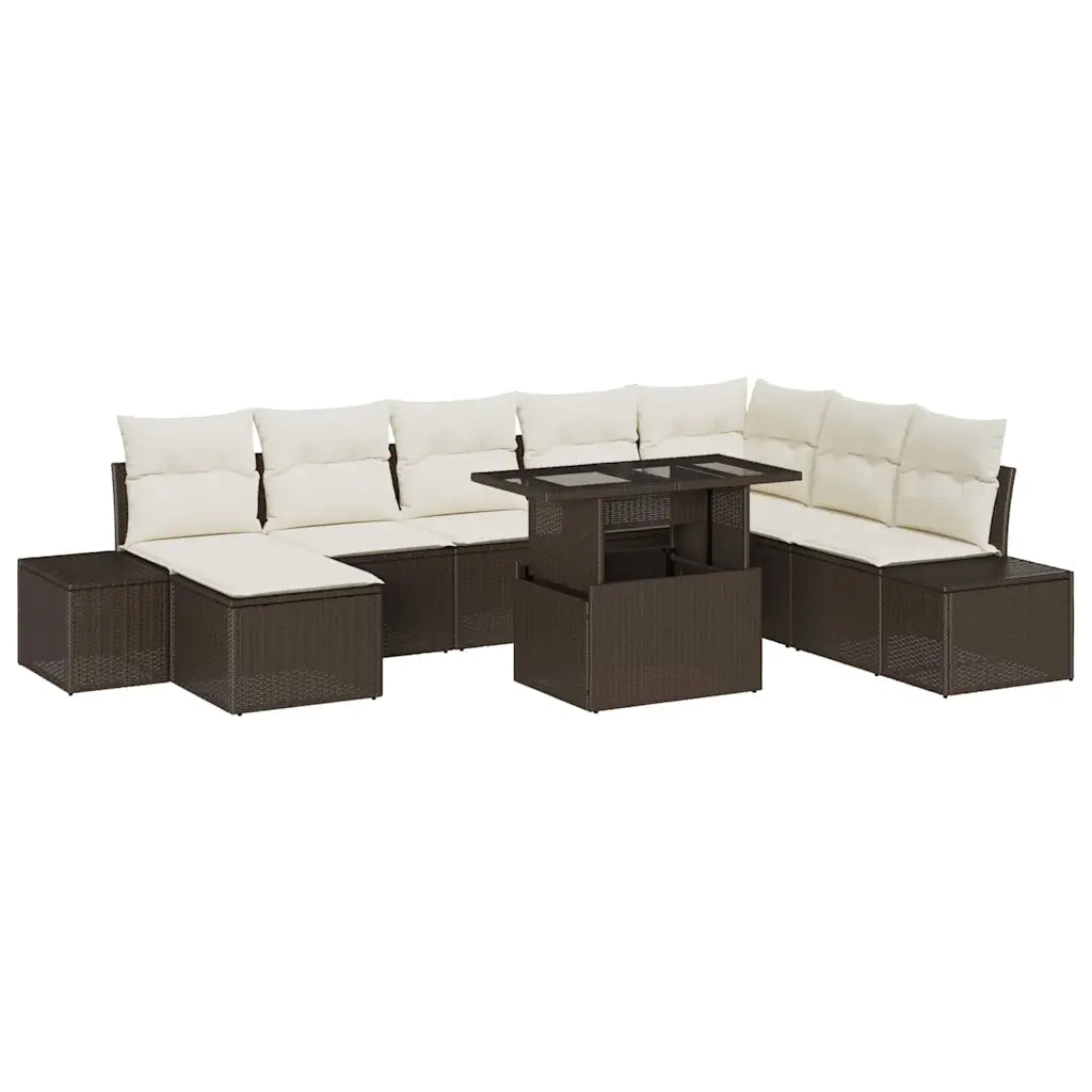 Set Divano da Giardino 9 pcs Marrone Poly Rattan