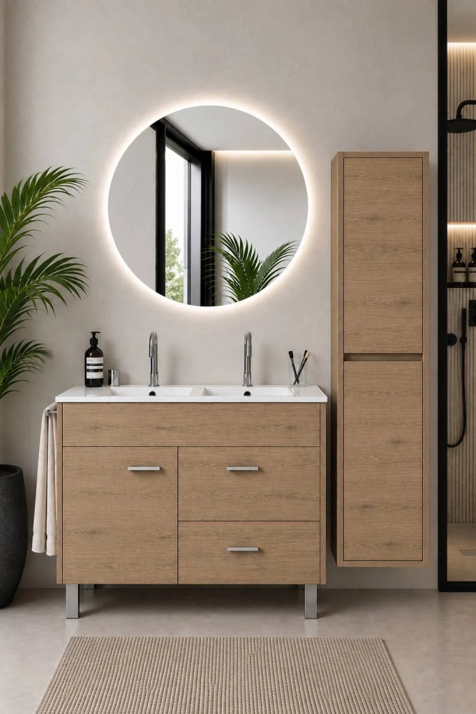 Mobile bagno con lavabo ORIGENBATH SAMOS senza specchio 120x45 cm doppio lavabo estepa con colonna