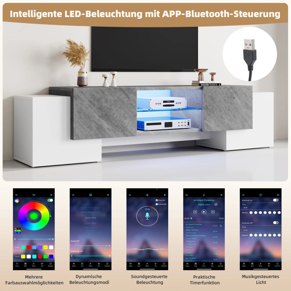 Mobile TV- bianco/grigio- LED Bluetooth- 180x40x46.5 cm- per TV 60-70"