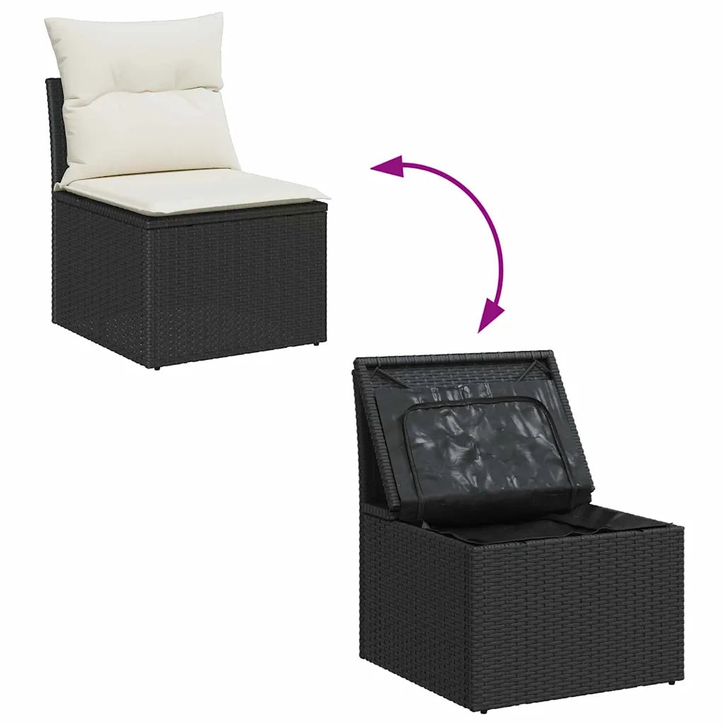 Set Divano da Giardino con cuscino 8 pcs Nero Poly Rattan
