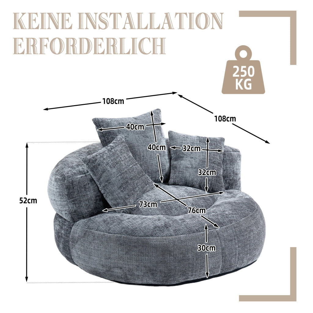 Divano Poltrona Gaming con Cuscini ¨C MINIMAL ¨C Grigio, Tessuto Chenille