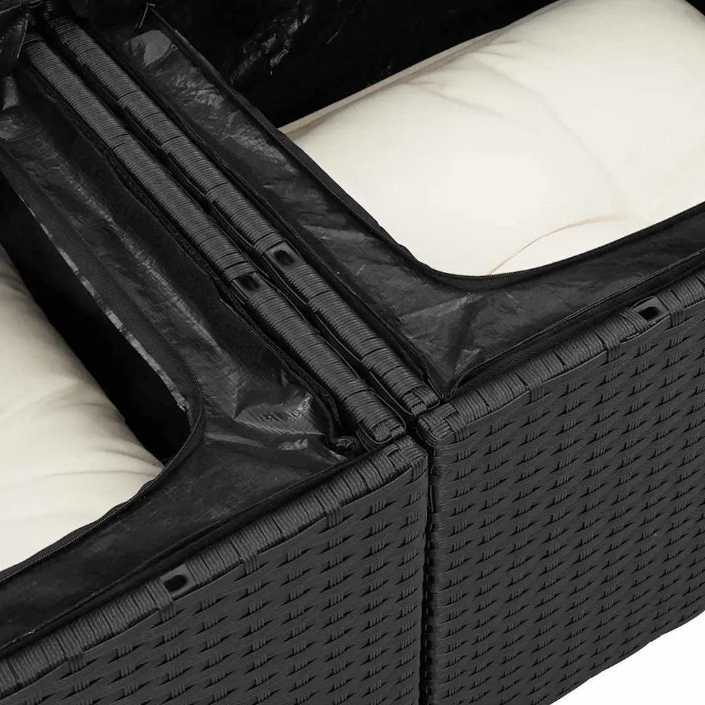 Set Divano da Giardino 5 pcs Nero e Crema Polyrattan 3356832