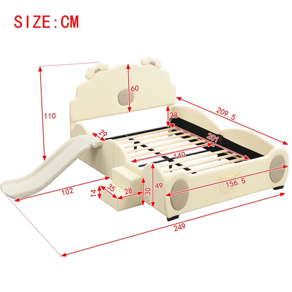 Letto per bambini Orsetto 140 x 200 cm beige con scivolo e scala
