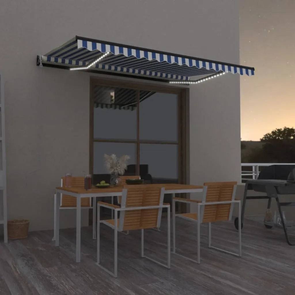 Tenda Automatica con Sensore Vento e LED 400x350 cm Blu Bianca 3069191