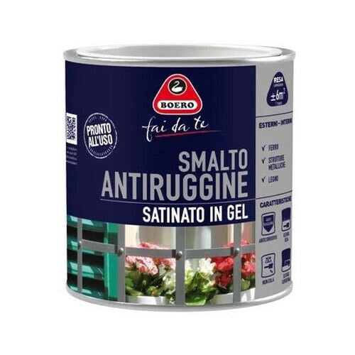 Smalto Pittura Antiruggine Satinato in Gel NON Cola Interno Esterno 972 Boero Formato: 0,5 L, Colori: Nero