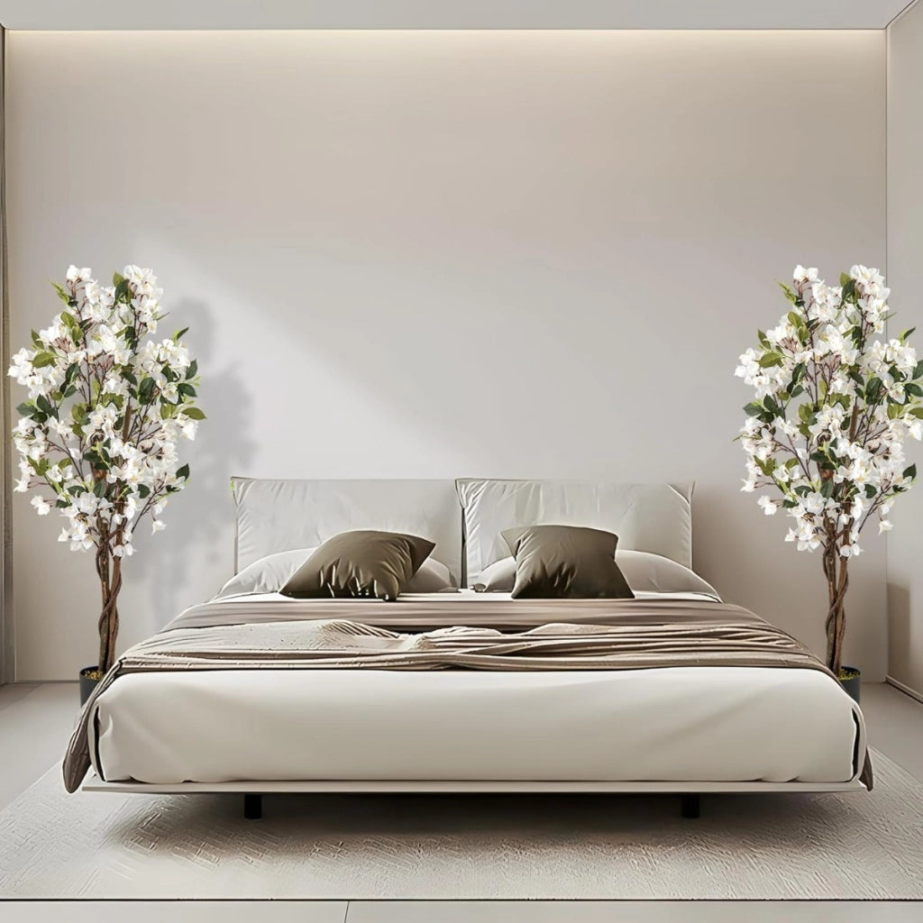 Albero artificiale di bougainvillea alto 120 cm-Pianta verde finta in vaso con 360 fiori e 40 foglie Bianco 1 Confezione