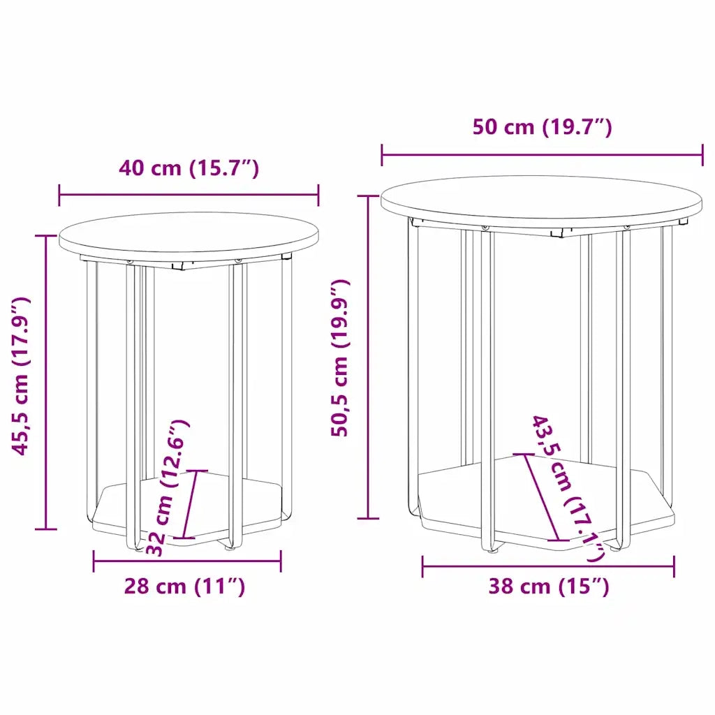 Set tavolini con lo scaffale 2 pz | Tavolo laterale Marrone