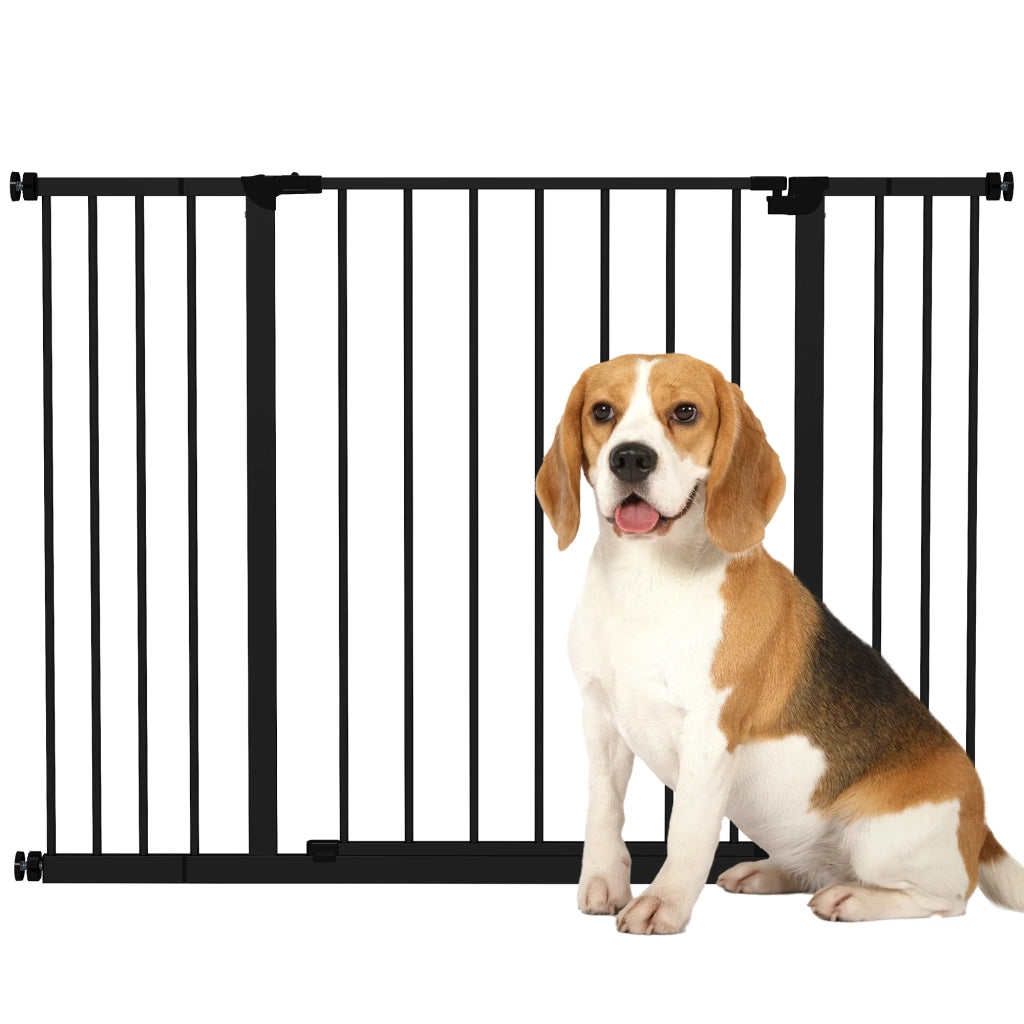 Cancello di sicurezza per porte e scale 107 x 4 x 76 cm regolabile senza foratura apertura a una mano moderno in acciaio nero 21_0007394