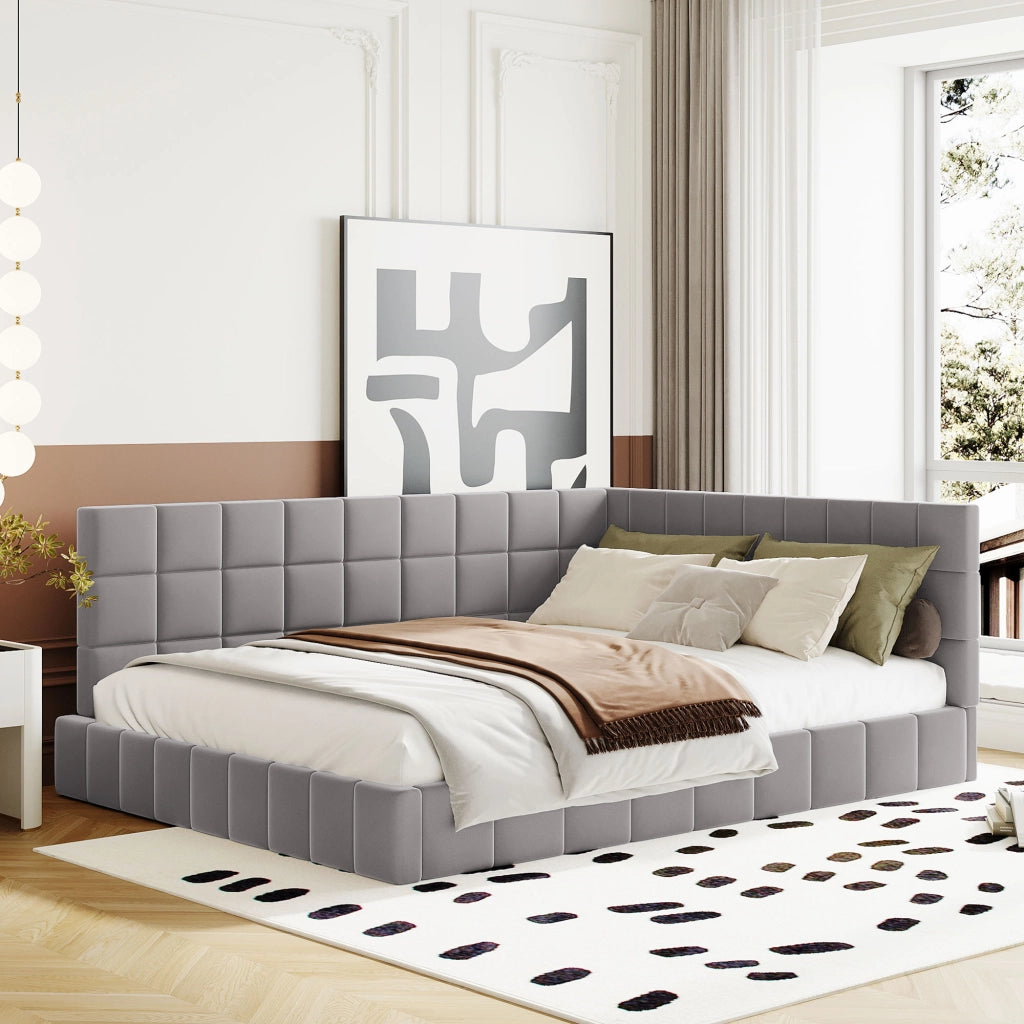 Divano letto 140x200, letto imbottito in velluto grigio con schienale e braccioli
