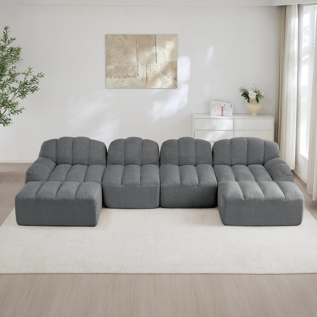 Divano Modulare U 4 Posti con 2 Ottoman ¨C MINIMAL ¨C Tessuto Grigio Morbido