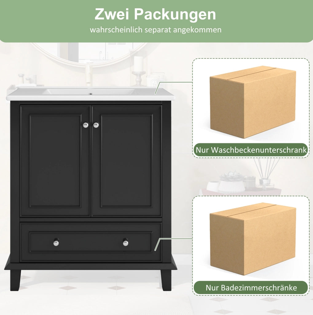 Mobile bagno con lavabo integrato, 73x45x87 cm, nero