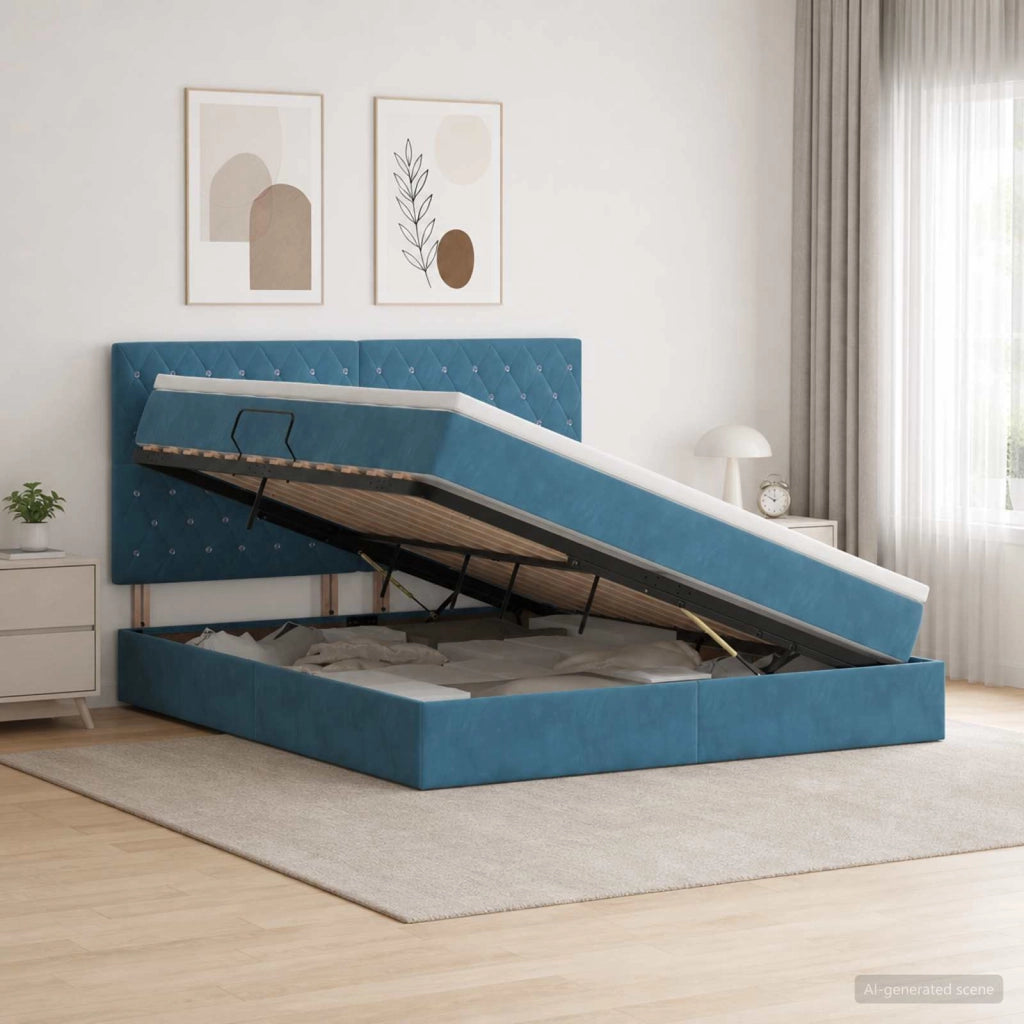 Letto con contenitore e materasso Blu Scuro 180 x 200 cm 3459649