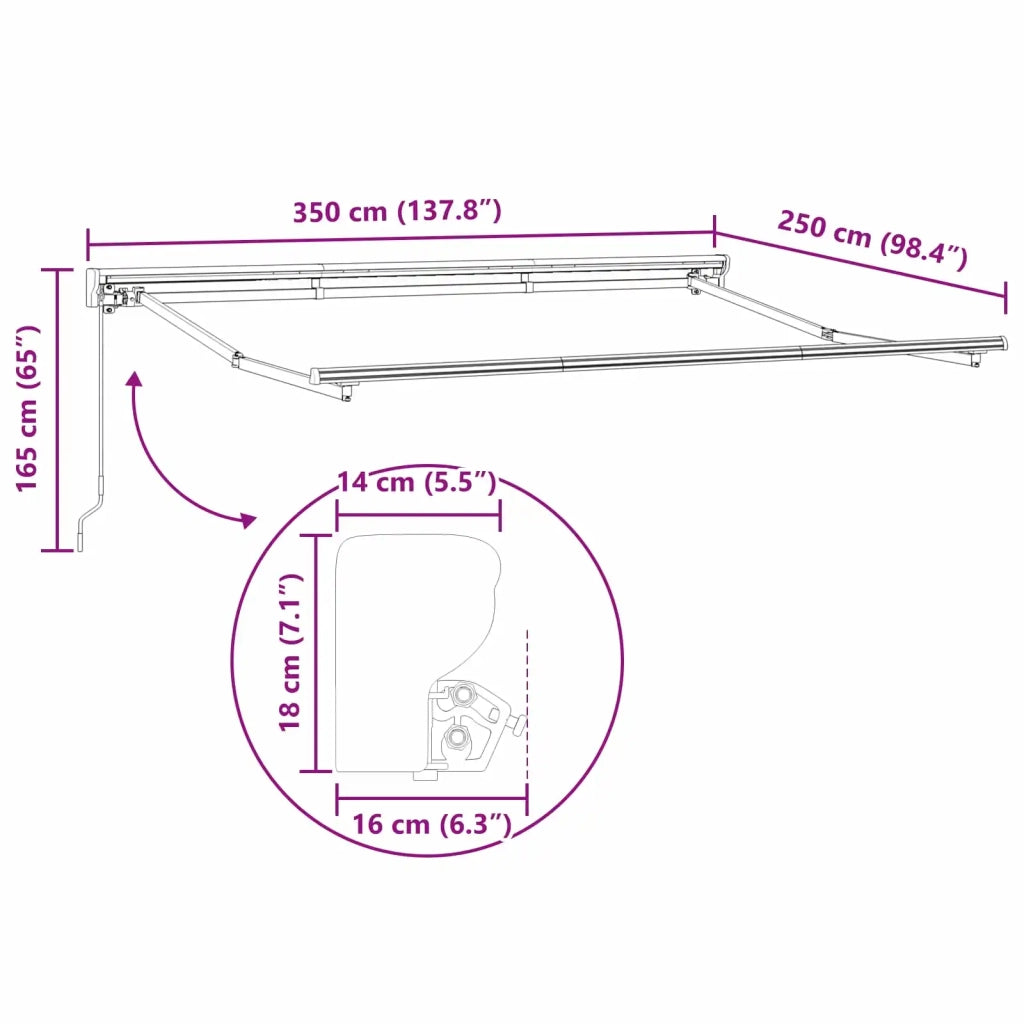 Tenda da Sole | Tenda retrattile manuale Nero 3,5 x 2,5 m