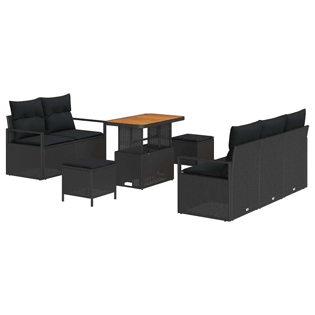 Set Divano da Giardino con cuscino con archiviazione 8 pcs Nero