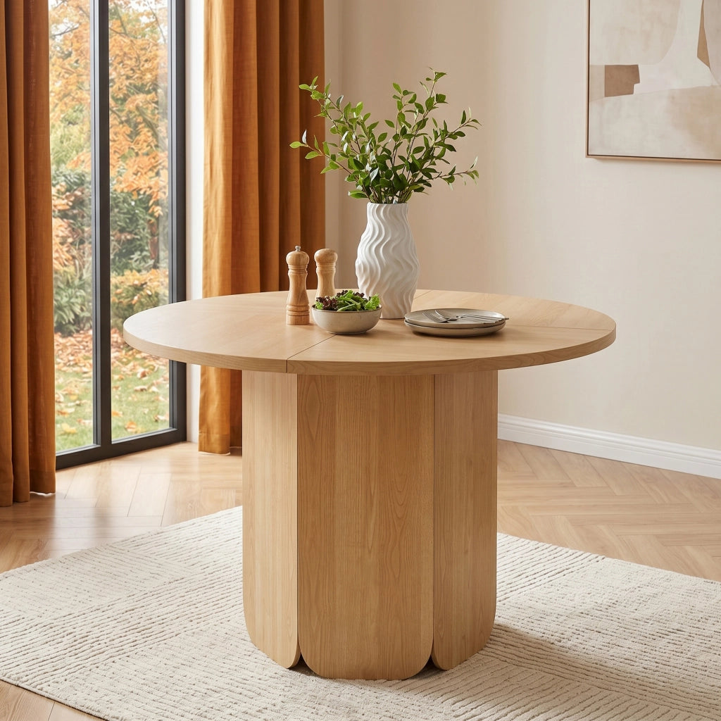 Tavolo da pranzo rotondo, 120 x 120 x 75 cm, per 4-6 persone, stile minimalista, color rovere