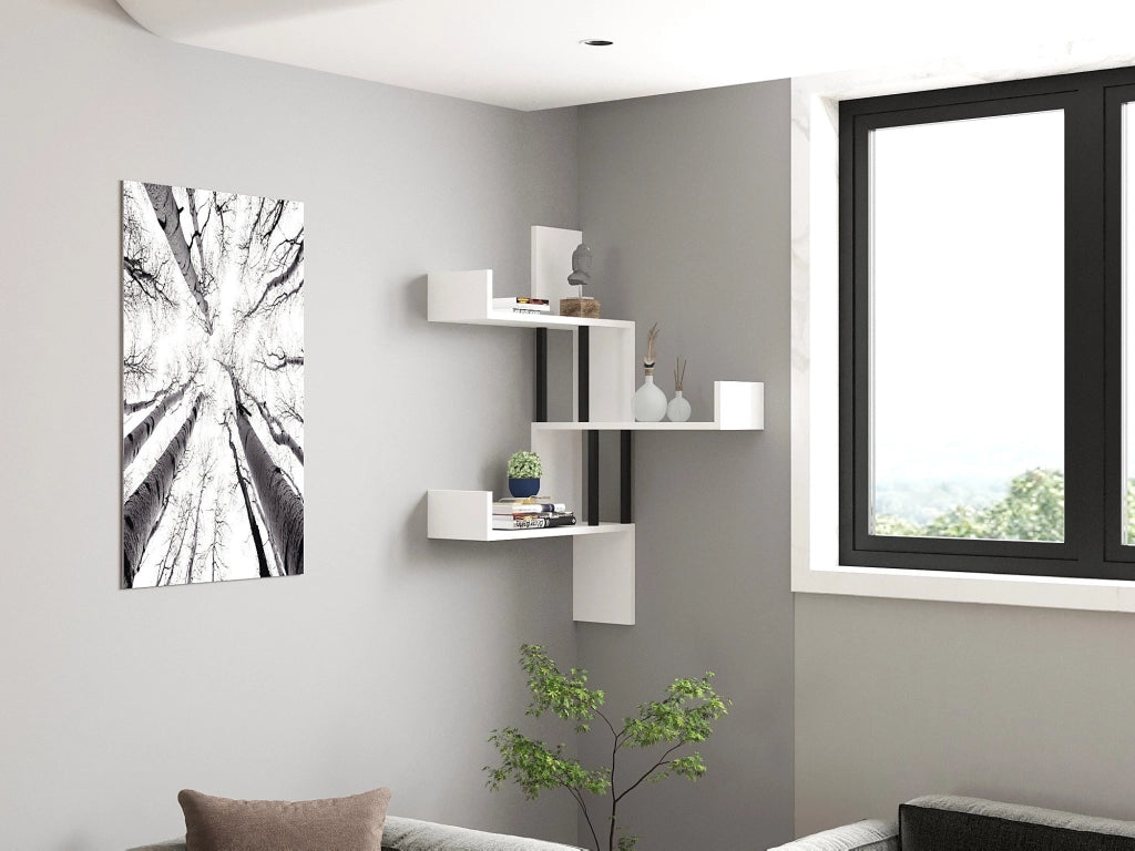 Mensola da parete in legno "Bombe" - 60 x 20 x 105 cm - Bianco