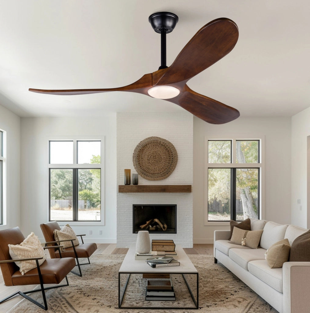 Ventilatore da soffitto 52 pollici con LED dimmerabile e telecomando in metallo e legno