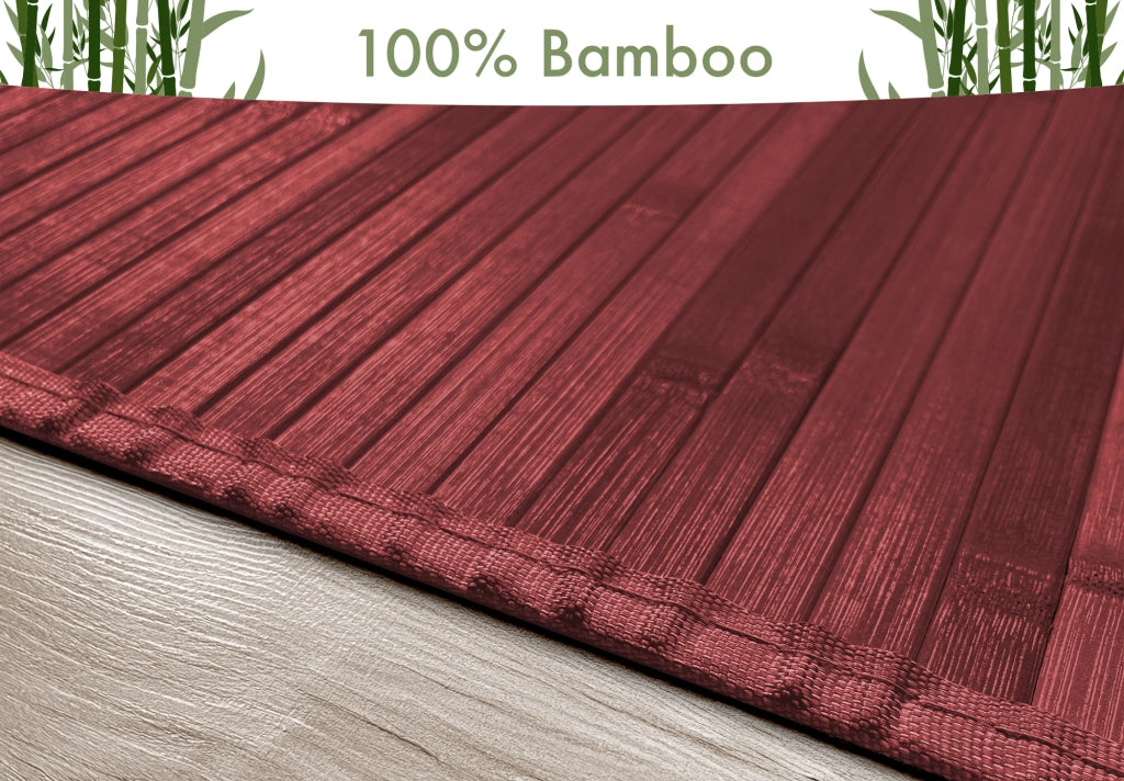 Tappeto Arredo In Vero Bamboo Naturale Grande a Listelli Bordato BambÃ¹ Soggiorno Cucina Salotto Listello Legno Rosso - 120x180cm