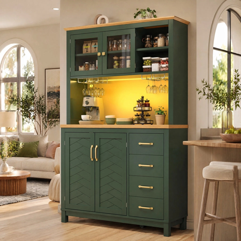 Mobile da cucina in MDF verde con LED, 105,5x40x180 cm