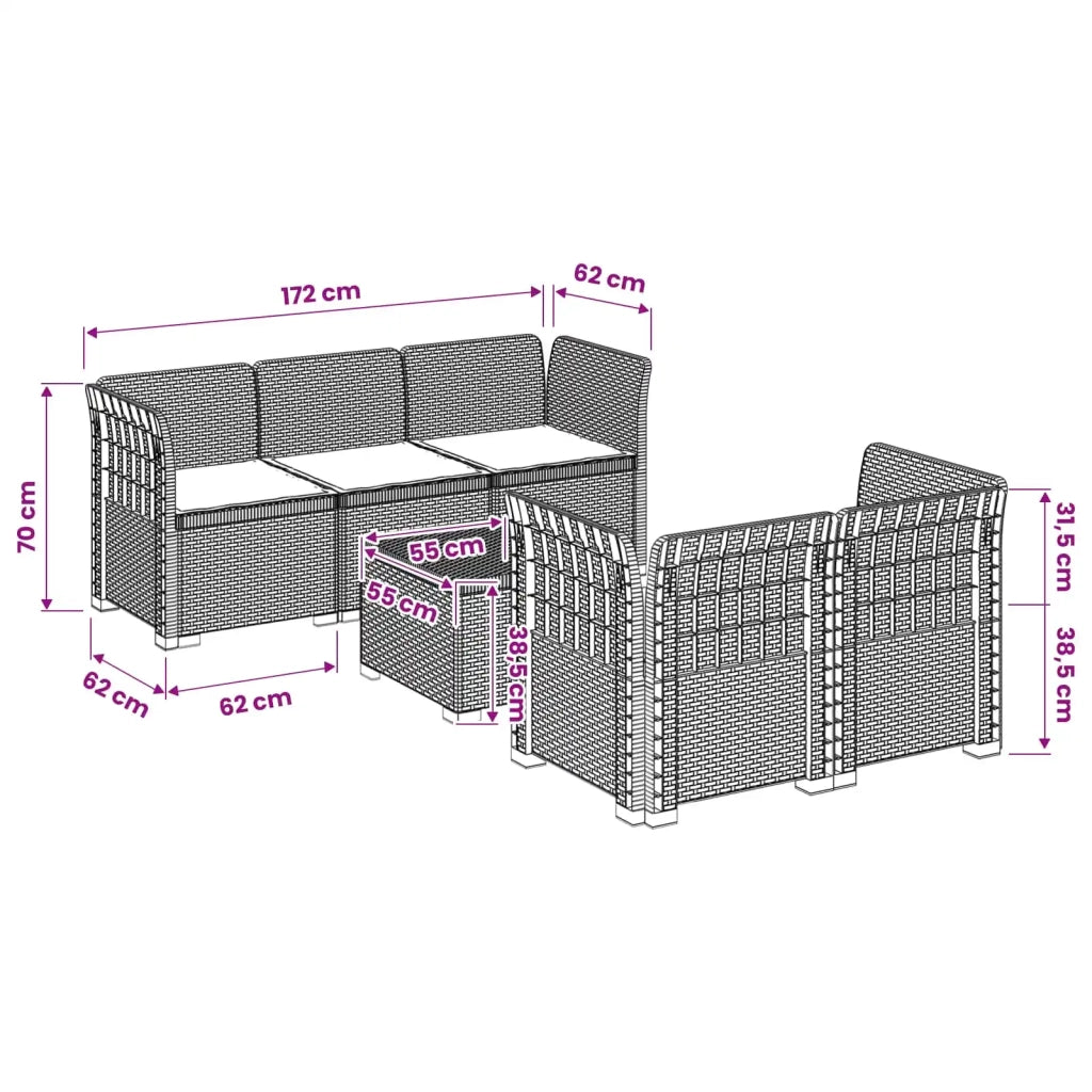 Divano da Giardino 5 Posti con Cuscini Stile Rattan PP 3443905