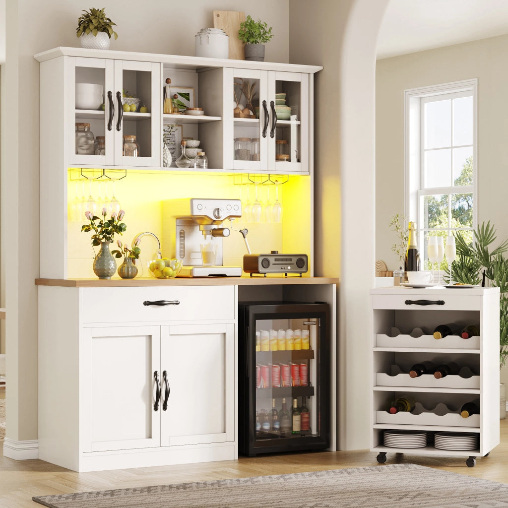 Mobile cucina 140 cm con carrello, LED e portabottiglie