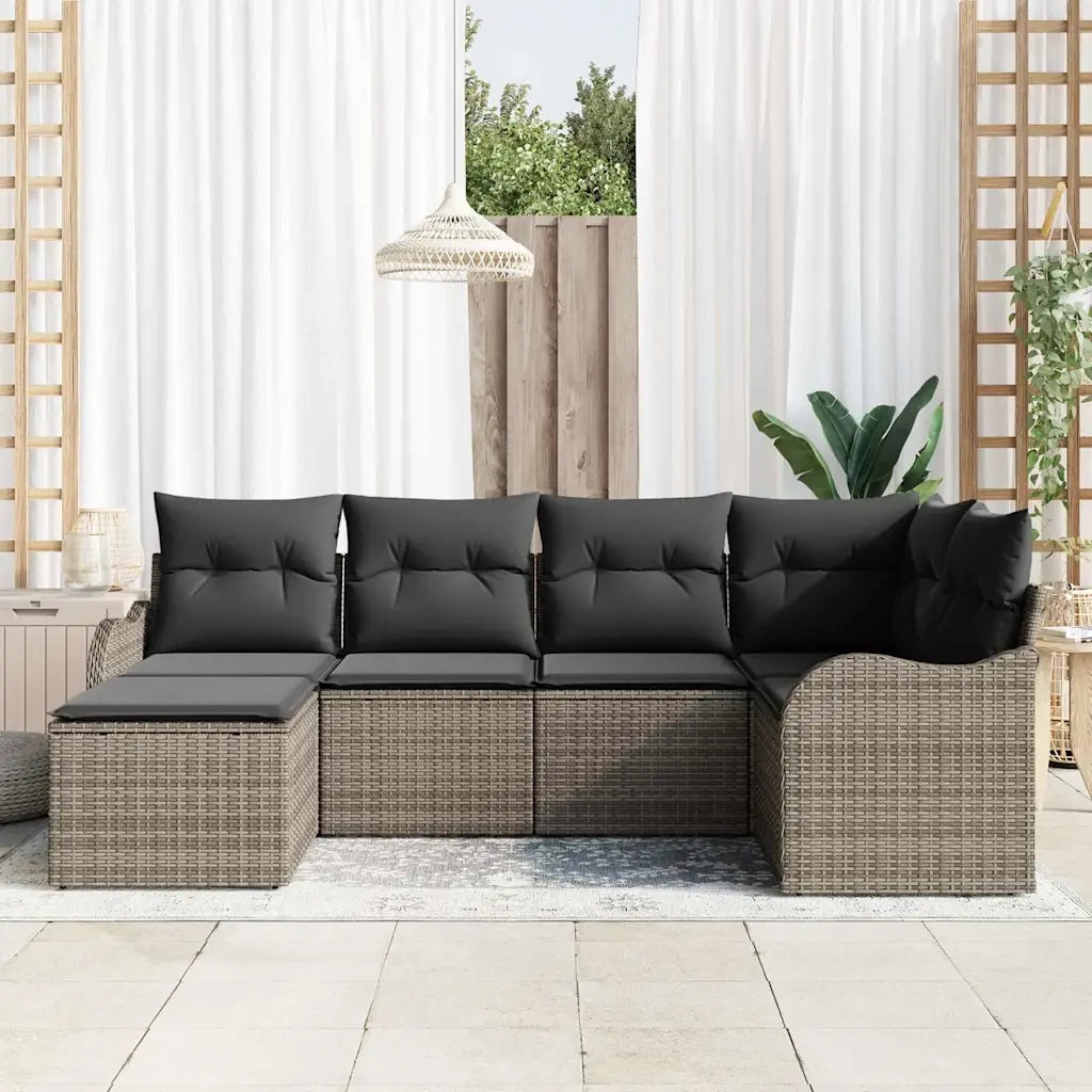 Set Divano da Giardino con cuscino 6 pcs Grigio Poly Rattan