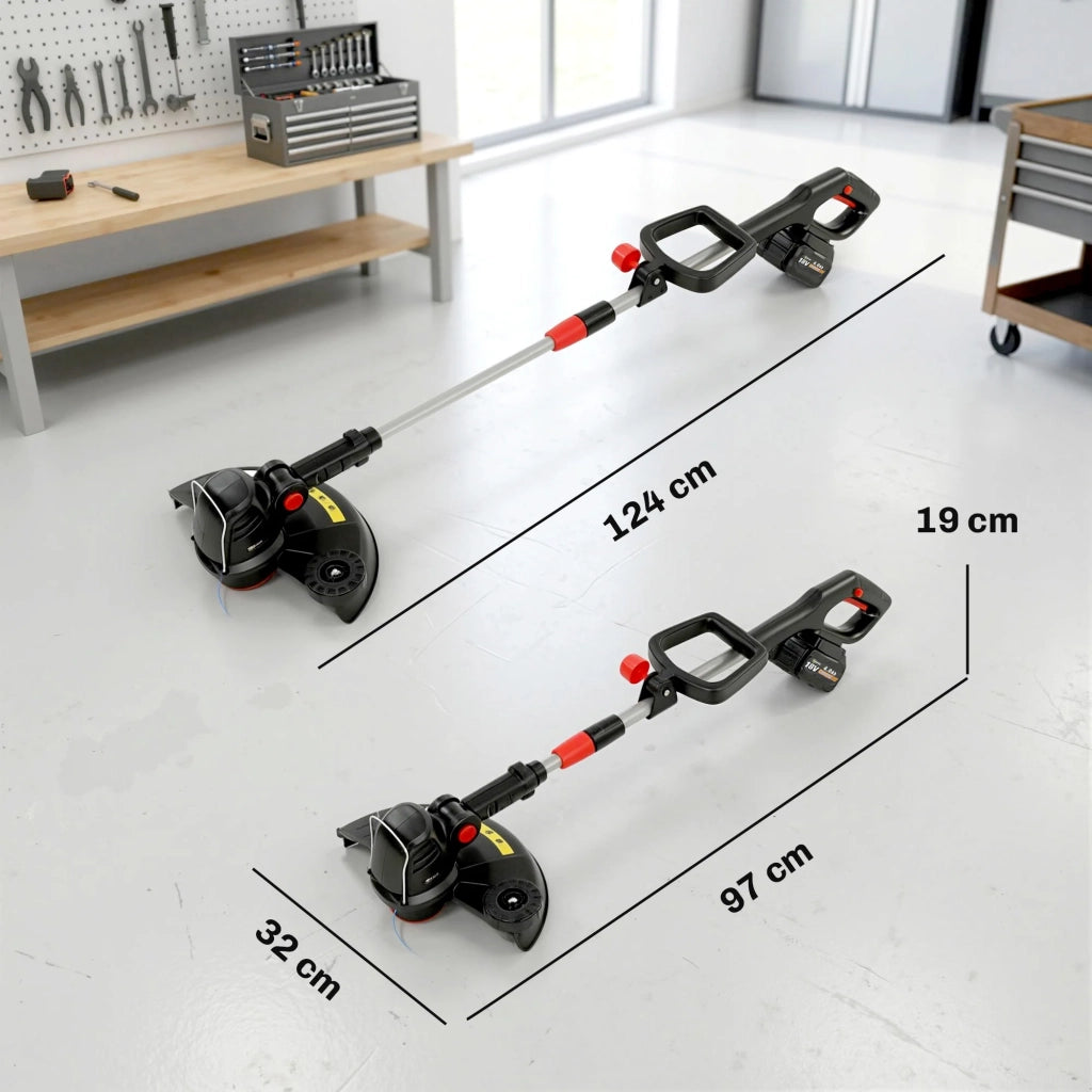 Tagliabordi cordless per giardino 124 x 32 x 19 cm autonomia 90 min testa orientabile moderno pulito in alluminio argento 21_0005675