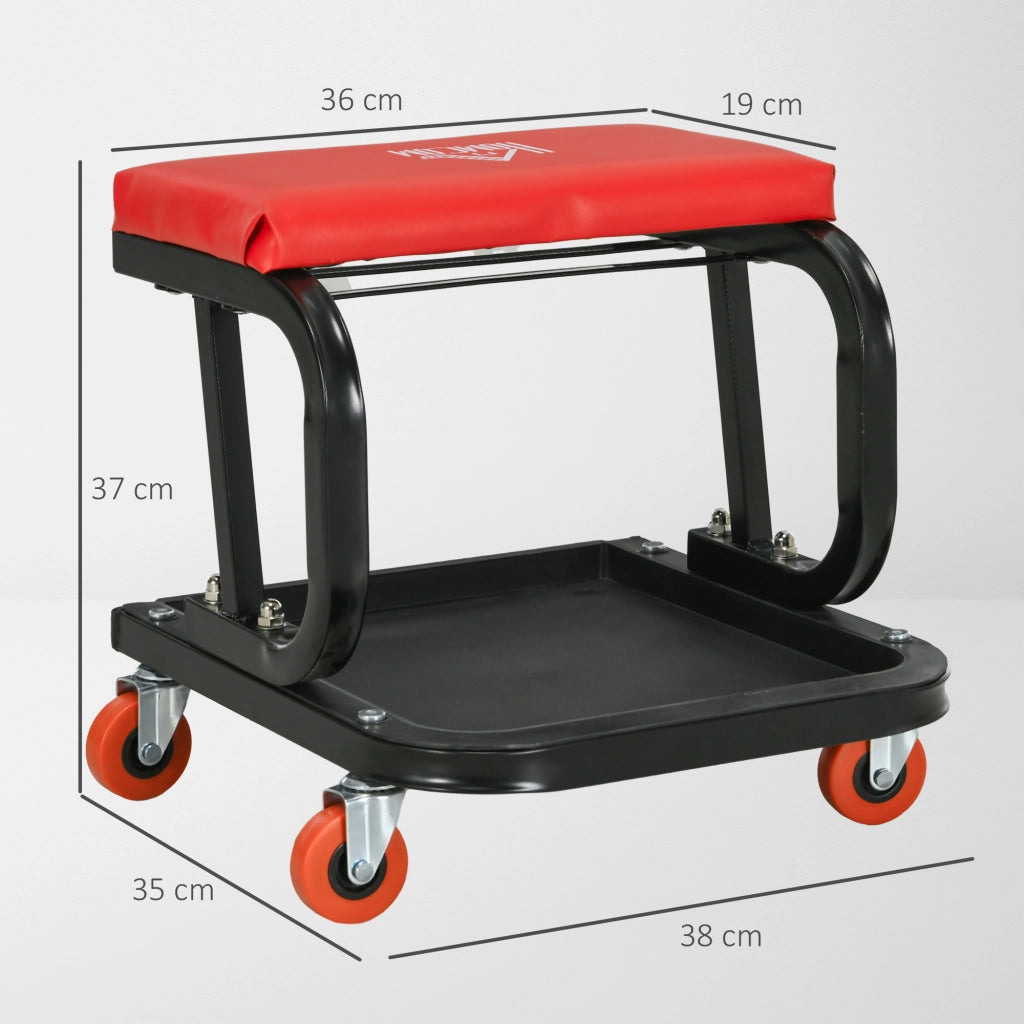 Sgabello da Officina con Ruote ¨C Xylo ¨C Vassoio Portautensili Struttura Acciaio Carico 100kg Rosso