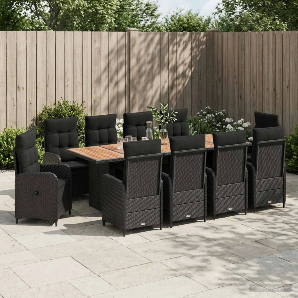 Set da pranzo per esterni 11 pz Nero polyrattan 3422372