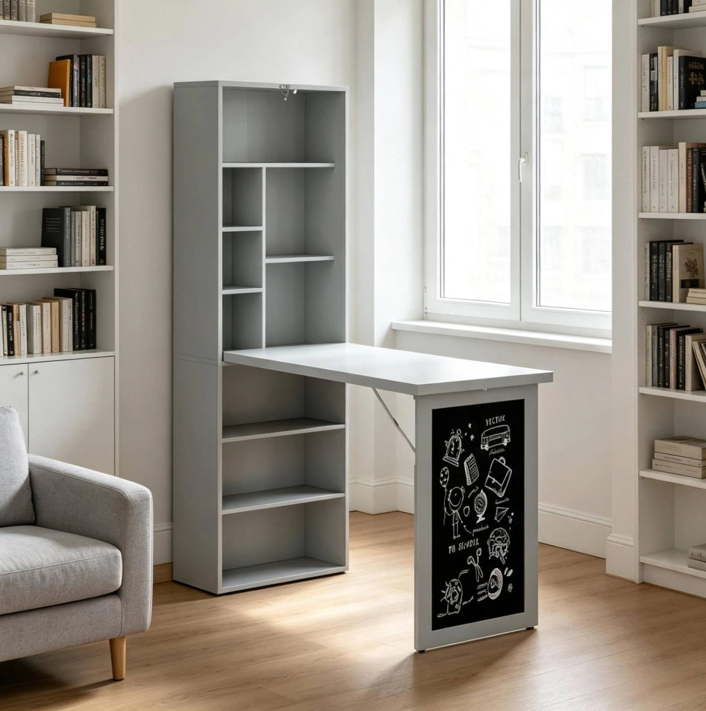 Scrivania pieghevole con libreria e lavagna nero/grigio scuro