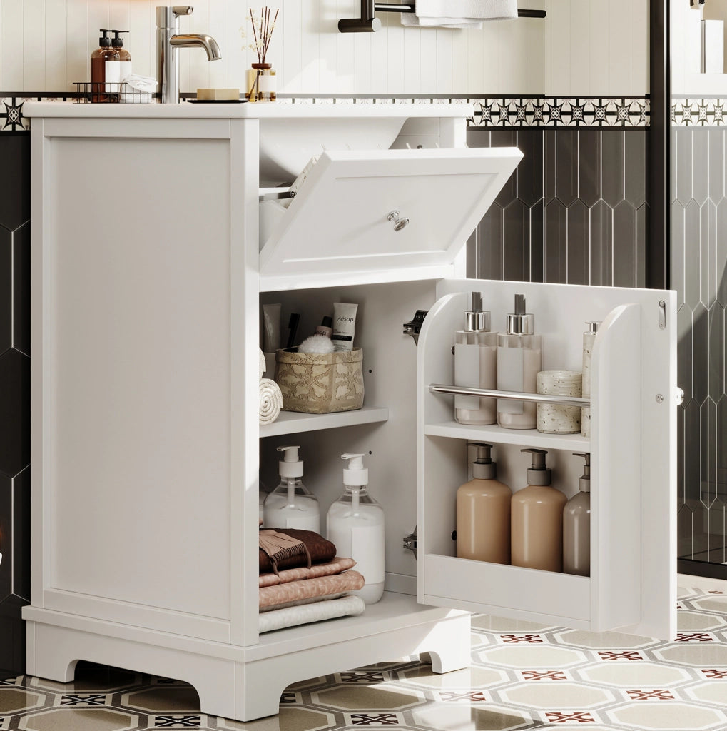 Mobile bagno in MDF verniciato 51x46x87 cm con lavabo integrato, cassetto estraibile e ripiani regolabili, bianco