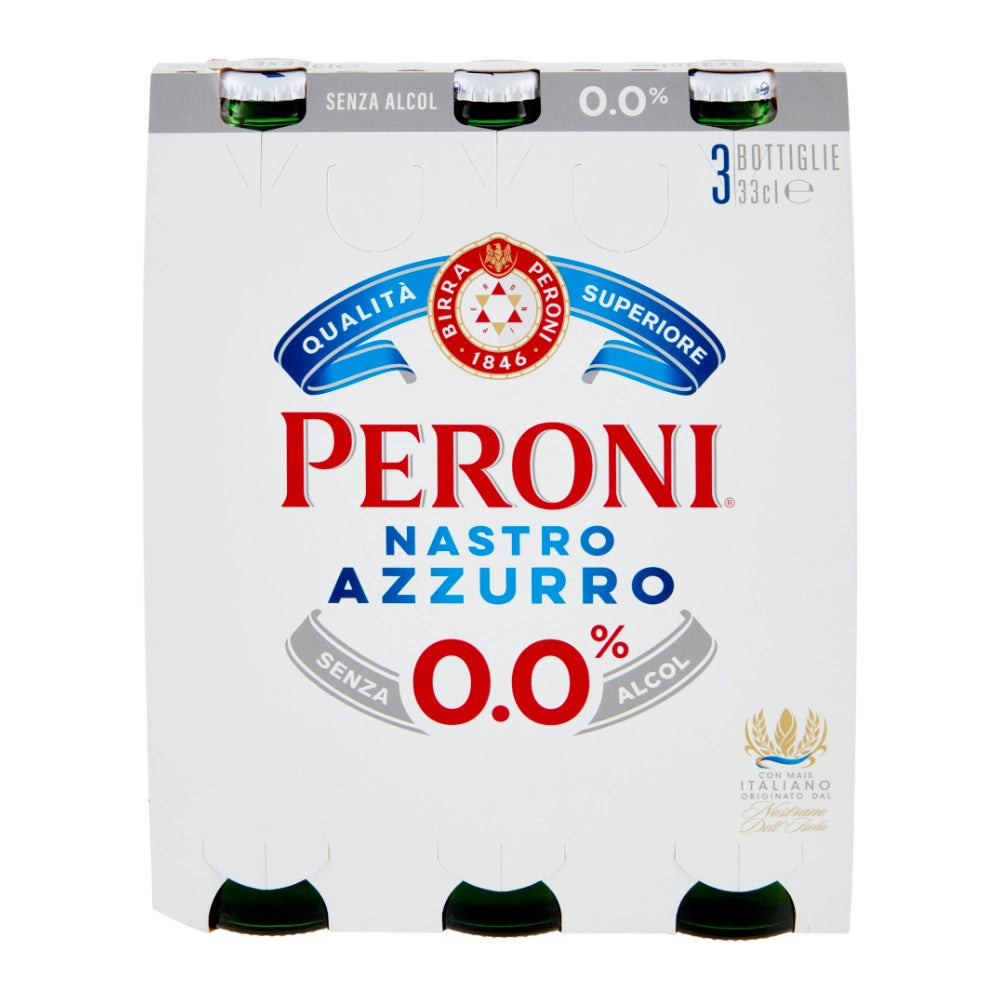 Birra peroni nastro azzurro zero alcol confezione 12 bottiglie da 33 cl