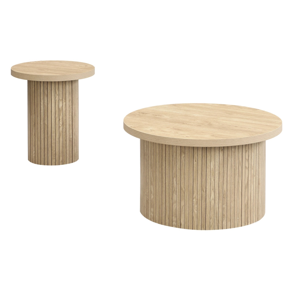 Set di tavolini da caffè rotondi in MDF; naturale; 66 cm e 40 cm