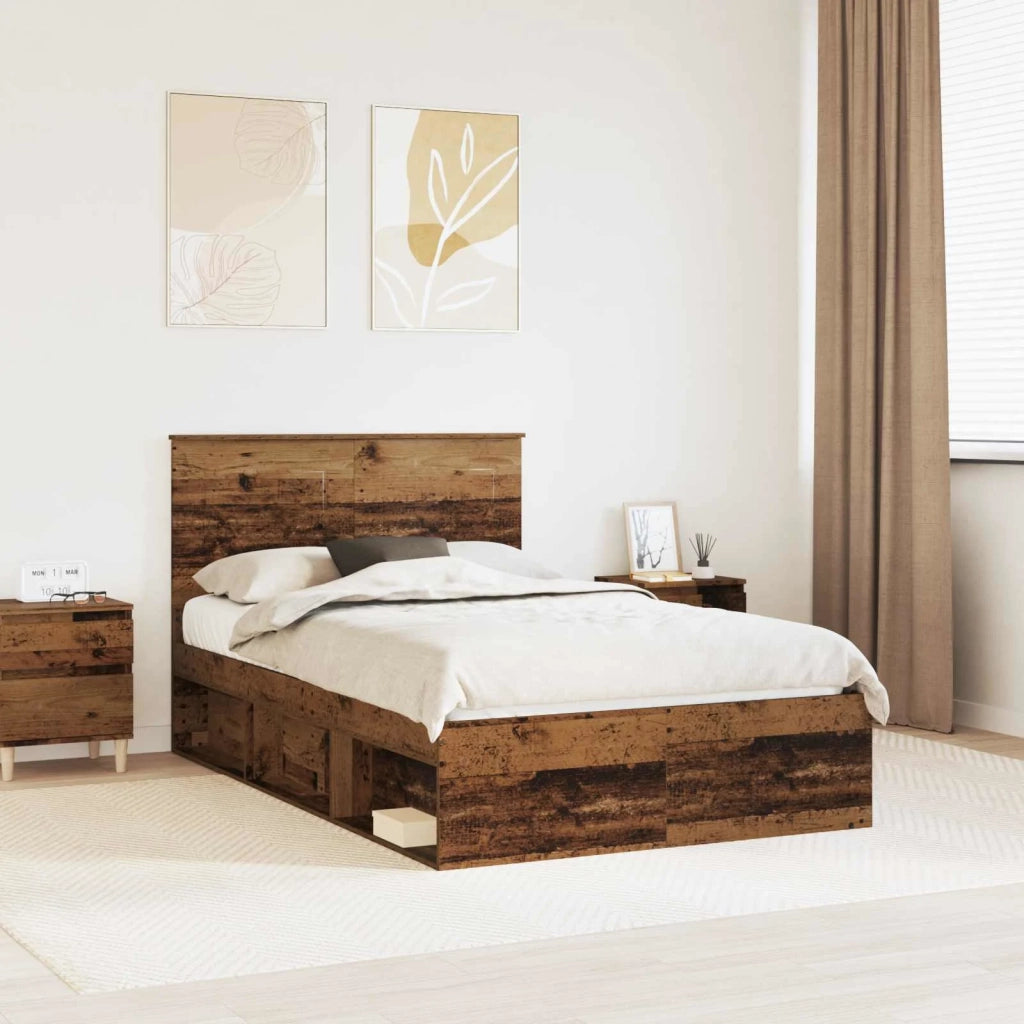 Letto matrimoniale | Letto per adulti | Struttura del letto Legno vecchio 135 x 190 cm Pino massello